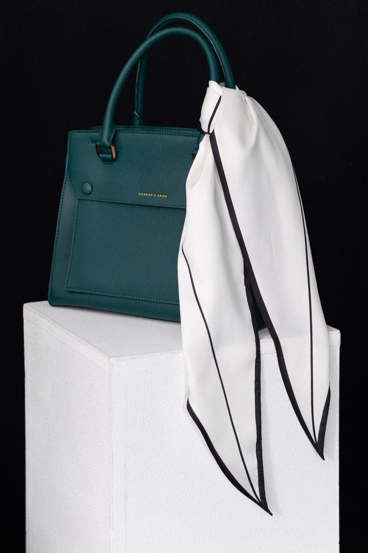 Off-white Satin Diamond Scarf With Black Outline