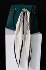 Load image into Gallery viewer, Off-white Satin Diamond Scarf With Thin Black Stripes