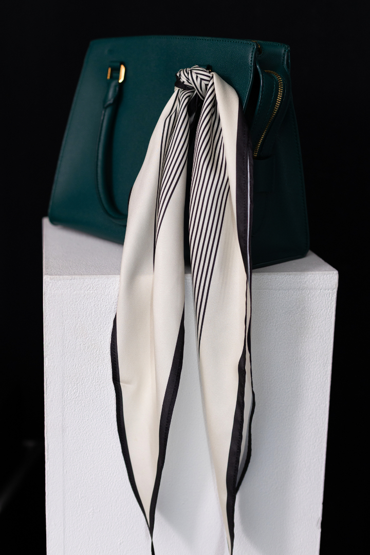 Off-white Satin Diamond Scarf With Thin Black Stripes
