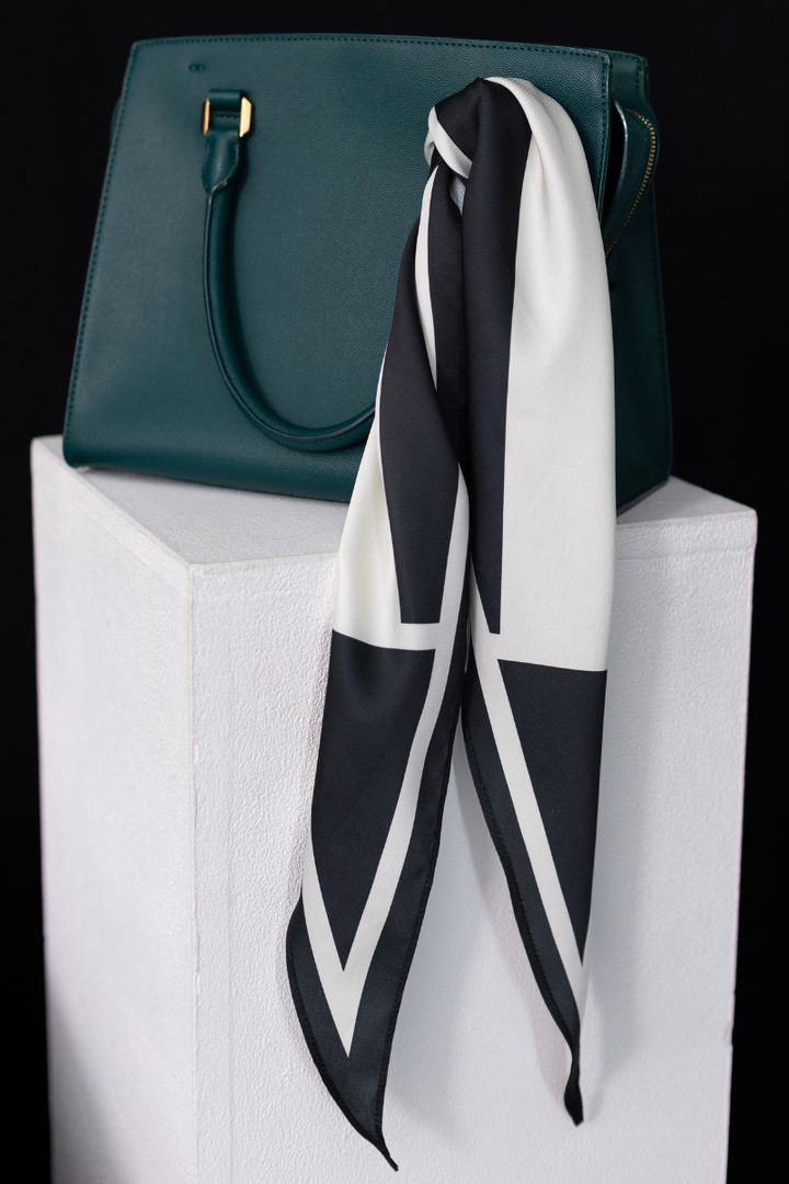 Off-white & Black Satin Diamond Scarf
