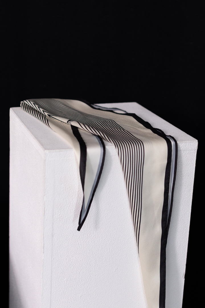 Off-white Satin Diamond Scarf With Thin Black Stripes