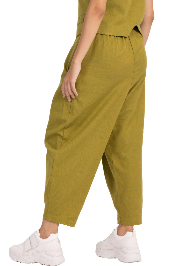 IXIMO Women's Tapered Pants 100% Linen Drawstring Back Elastic Waist Pants  Trousers with Pockets (Army Green, S) at Amazon Women's Clothing store
