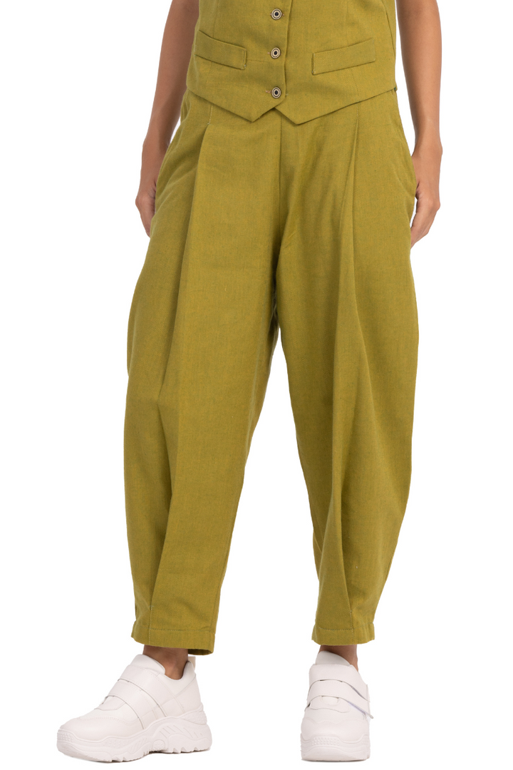 BASICS TAPERED FIT AGATE GREEN COTTON STRETCH TROUSERS-23BTR50298