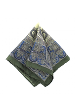 Load image into Gallery viewer, Olive Green &amp; Blue Paisley Print Silk Men's Pocket Square