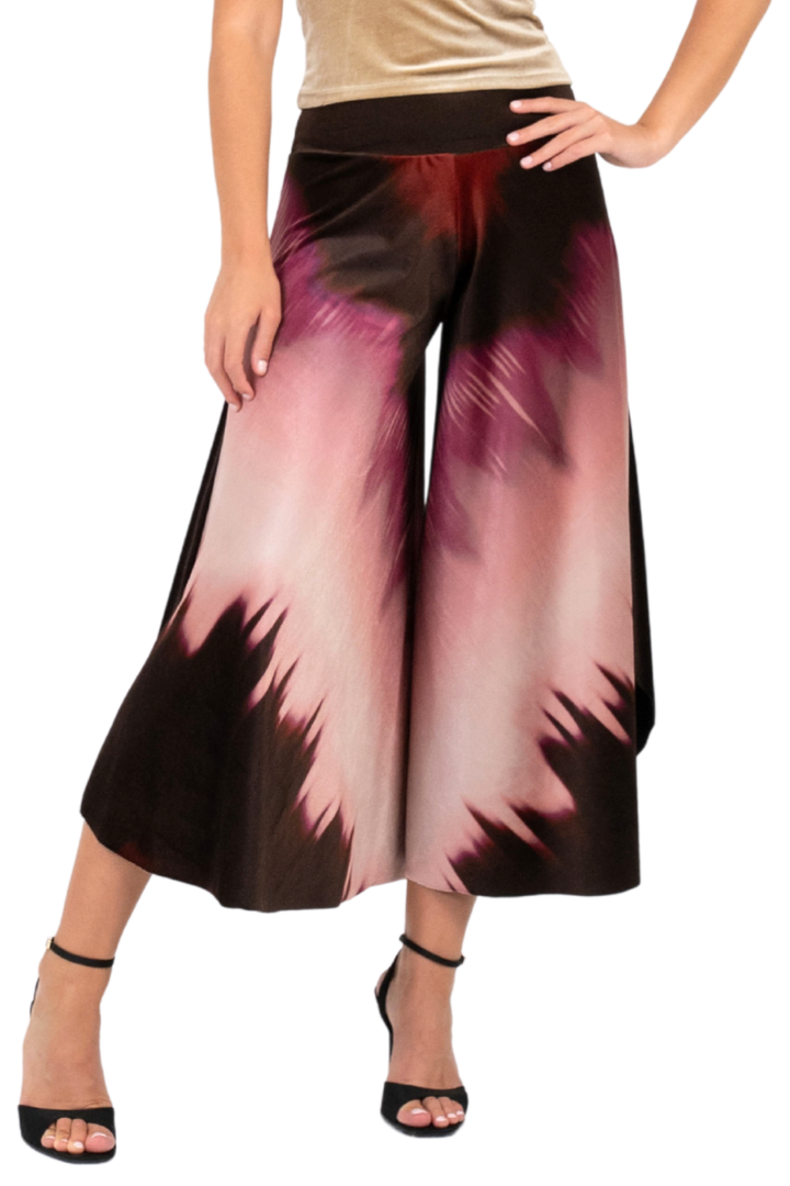 Velvet Floral Print Wide-Leg Tango Pants (S,M)