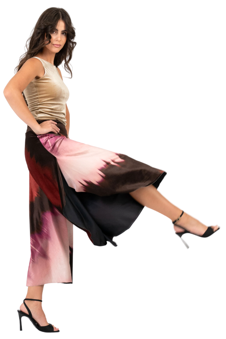 Velvet Floral Print Wide-Leg Tango Pants (S,M)