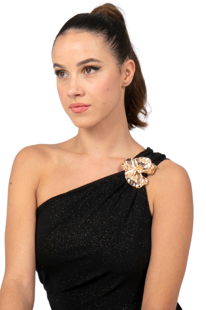 One-Shoulder Shimmering Dress with Metallic Detail