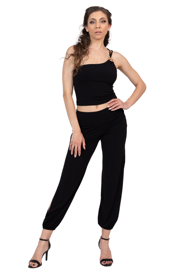 One-Shoulder Tango Crop Top With Metallic Detail