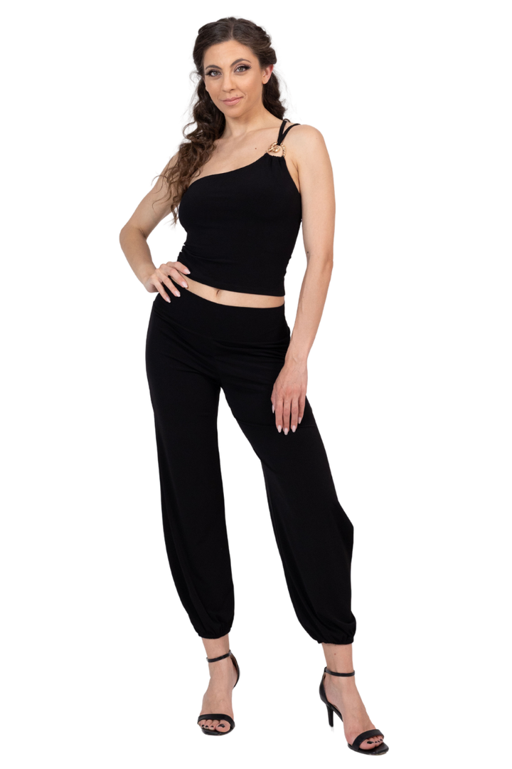 One-Shoulder Tango Crop Top With Metallic Detail
