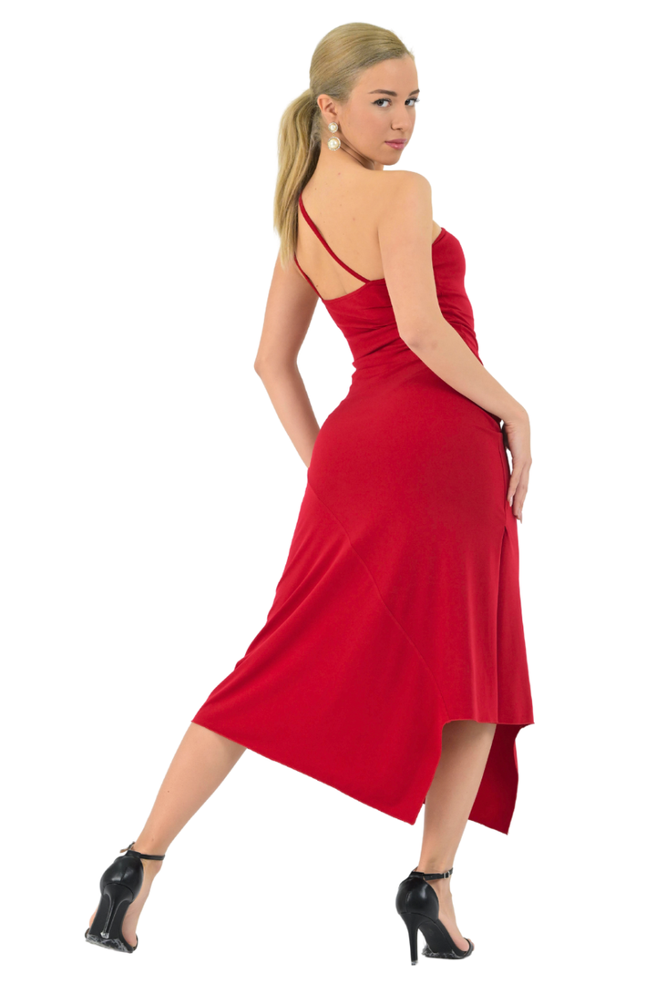 One-Shoulder Asymmetric Tango Dress with Metallic Heart Detail
