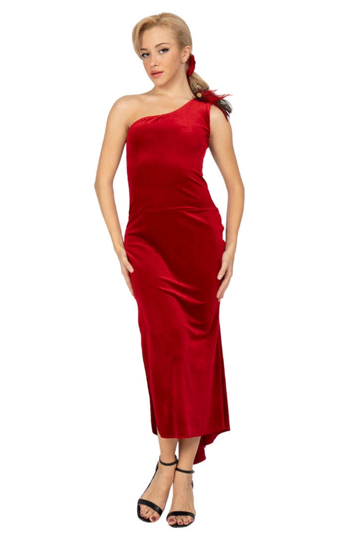 One-Shoulder Cutout Back Velvet Tango Dress