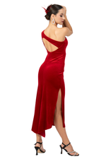 Load image into Gallery viewer, One-Shoulder Open Back Velvet Tango Dress