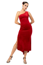 Load image into Gallery viewer, One-Shoulder Open Back Velvet Tango Dress