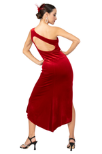 Load image into Gallery viewer, One-Shoulder Open Back Velvet Tango Dress