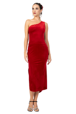 Load image into Gallery viewer, One-Shoulder Open Back Velvet Tango Dress