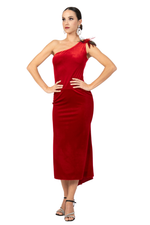 Load image into Gallery viewer, One-Shoulder Open Back Velvet Tango Dress