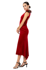 Load image into Gallery viewer, One-Shoulder Open Back Velvet Tango Dress