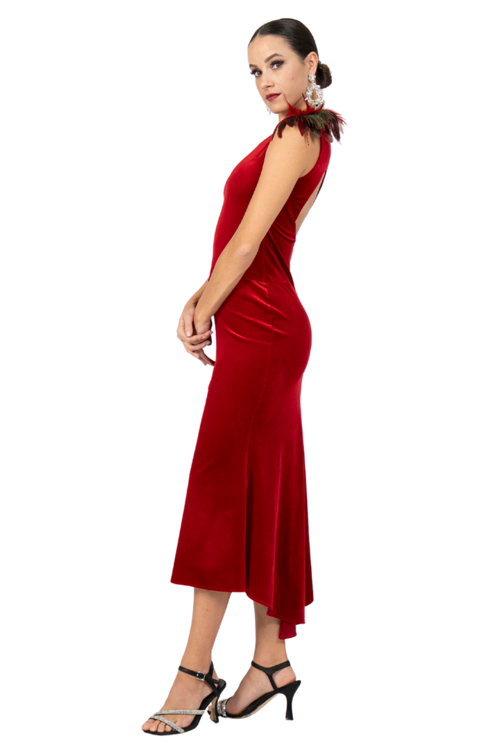 One-Shoulder Open Back Velvet Tango Dress