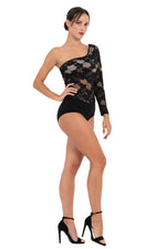 Load image into Gallery viewer, One-Sleeve Floral Lace Bodysuit