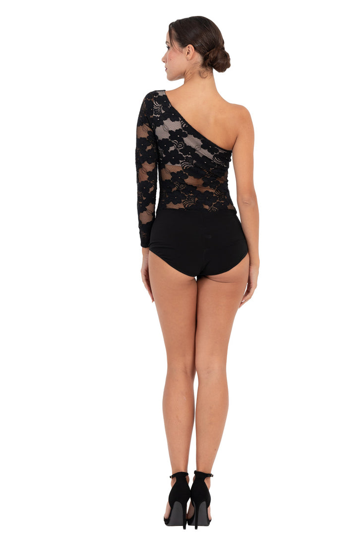 One-Sleeve Floral Lace Bodysuit