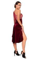 Load image into Gallery viewer, One-Sleeve Velvet and Tulle Tango Dress