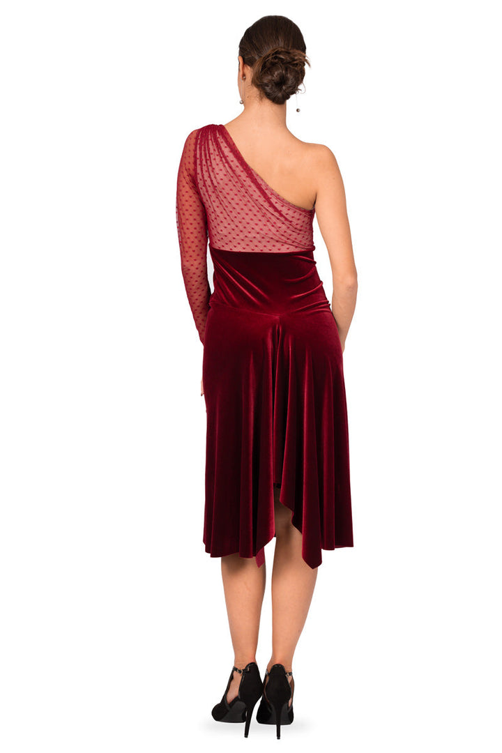 One-Sleeve Velvet and Tulle Tango Dress