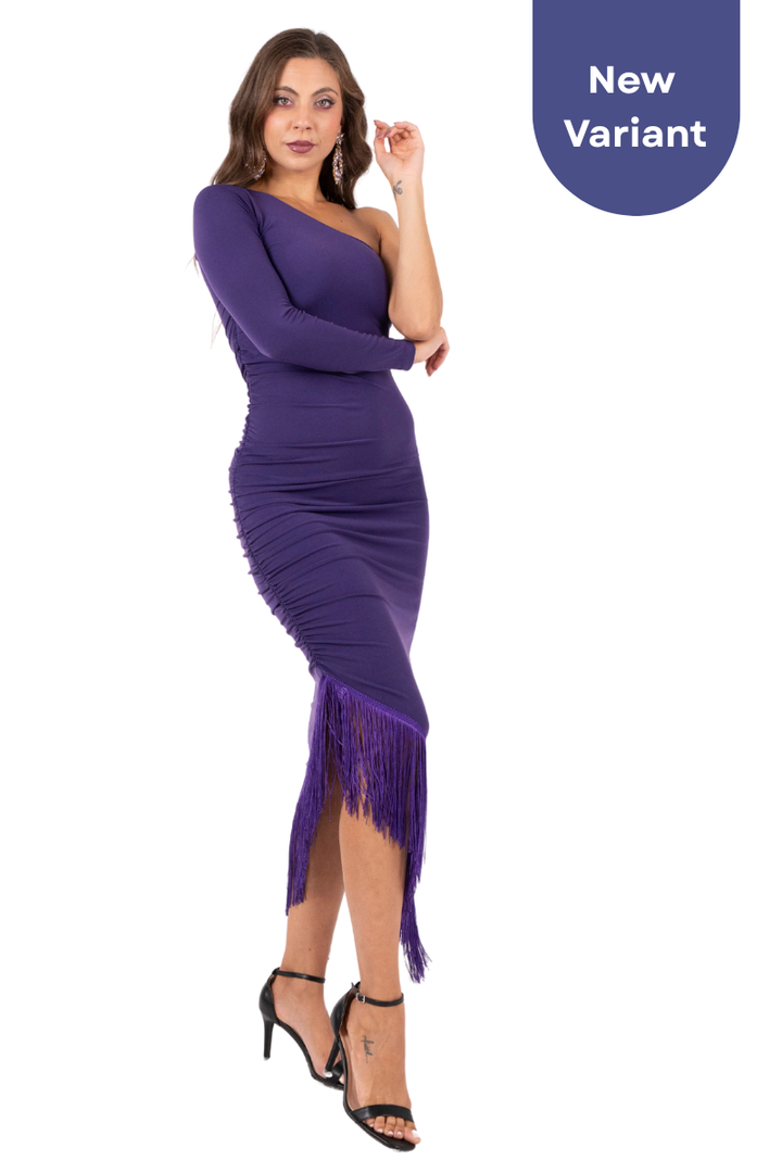 One-Sleeved Asymmetric Dress With Fringes