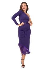 Load image into Gallery viewer, One-Sleeved Asymmetric Dress With Fringes
