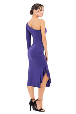 Load image into Gallery viewer, One-Sleeved Midi Dress With Side Ruffles
