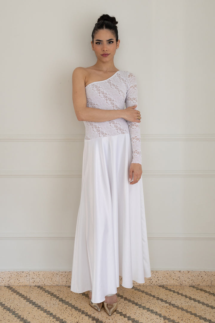 One-shoulder Lace & Satin Bridal Tango Dress With Keyhole Cutout