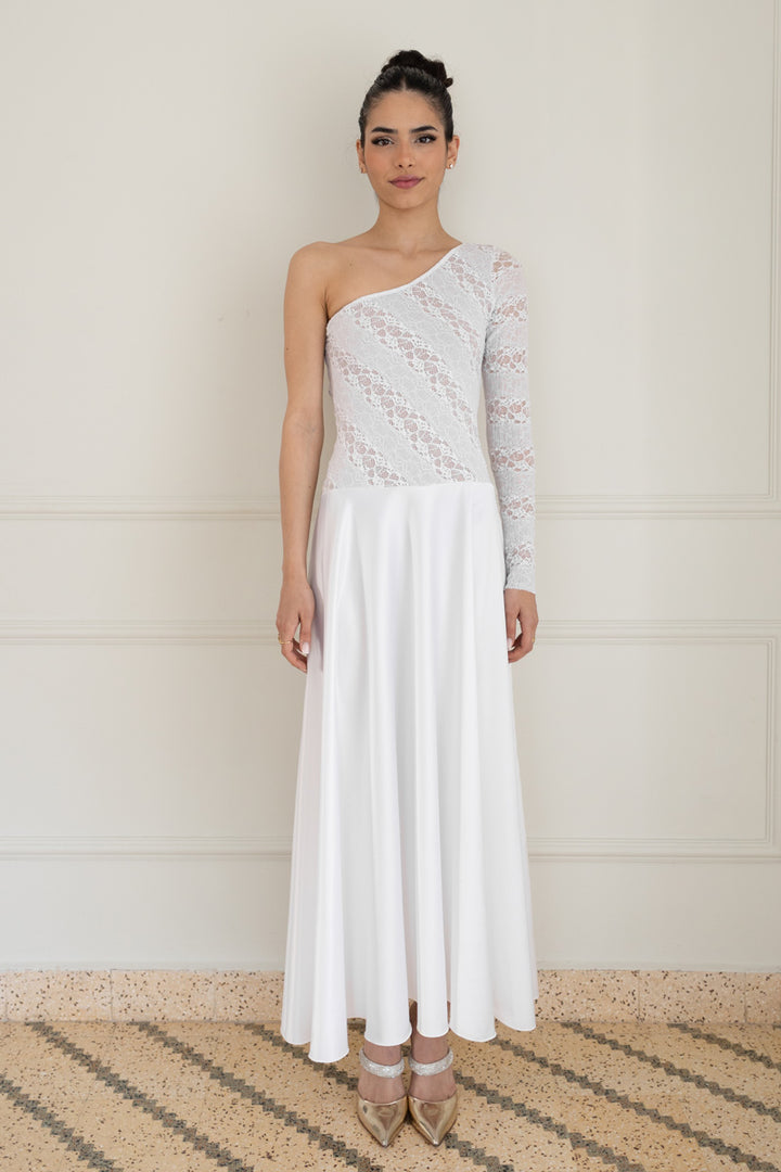 One-shoulder Lace & Satin Bridal Tango Dress With Keyhole Cutout