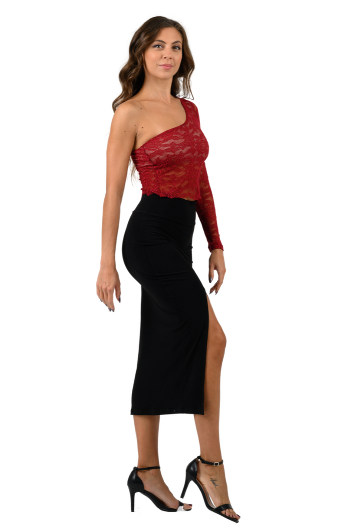 One-shoulder Lace Milonga Top