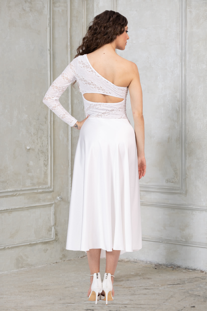 One-sleeve Lace & Satin Bridal Tango Dress With Keyhole Cutout