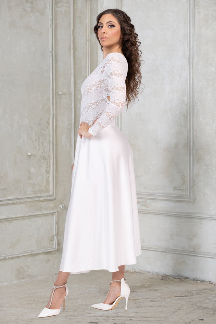 One-sleeve Lace & Satin Bridal Tango Dress With Keyhole Cutout