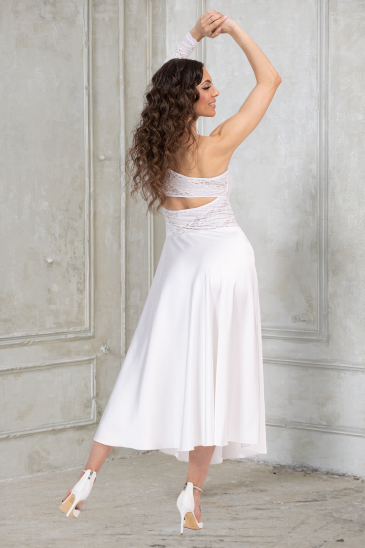 One-sleeve Lace & Satin Bridal Tango Dress With Keyhole Cutout