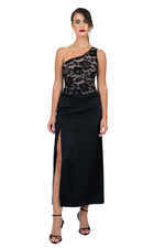 Load image into Gallery viewer, One-shoulder Lace &amp; Satin Dance Dress
