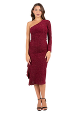 Load image into Gallery viewer, One-sleeve Sparkling Tango Dress With Ruffles
