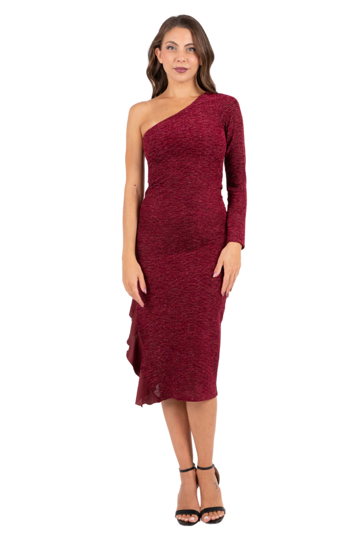 One-sleeve Sparkling Tango Dress With Ruffles