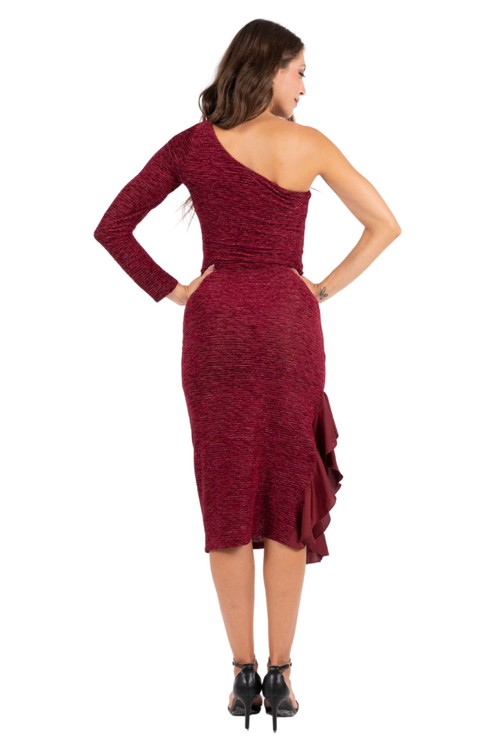One-sleeve Sparkling Tango Dress With Ruffles