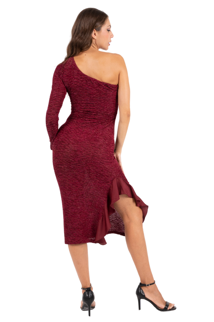 One-sleeve Sparkling Tango Dress With Ruffles