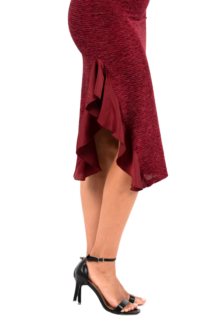 One-sleeve Sparkling Tango Dress With Satin Ruffles