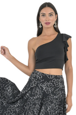 Load image into Gallery viewer, One Shoulder Crop Top With Ruffles
