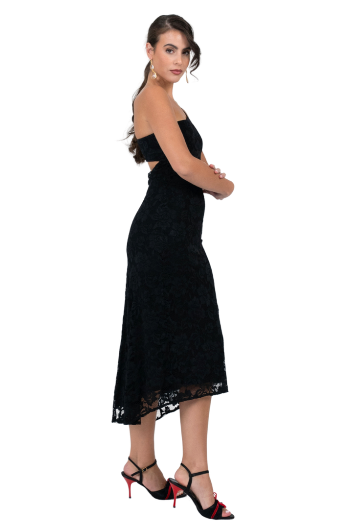 One Shoulder Lace Keyhole Back Dress