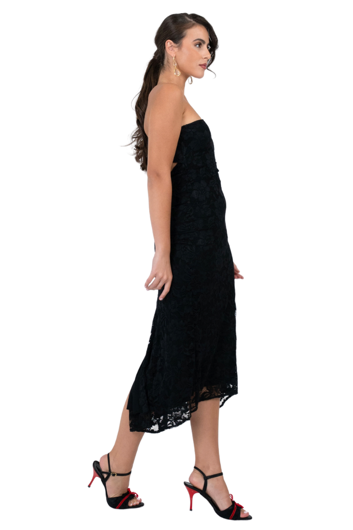 One Shoulder Lace Keyhole Back Dress