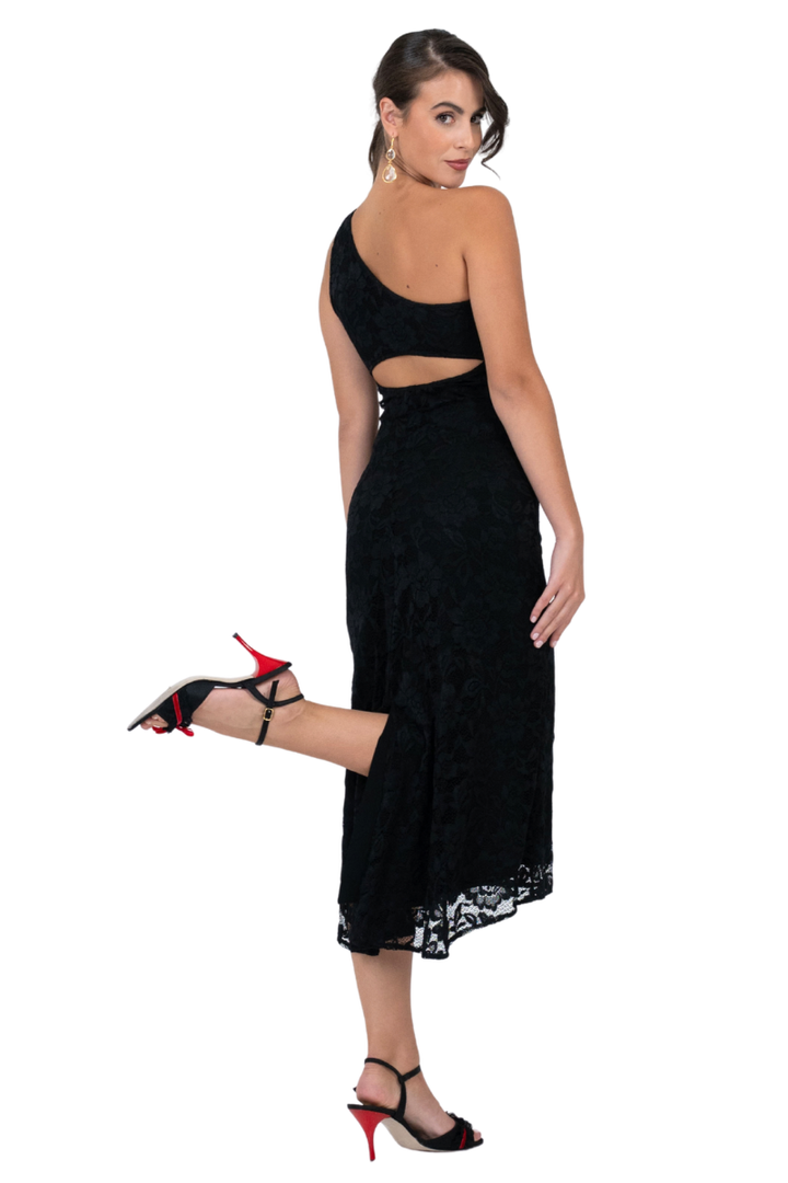 One Shoulder Lace Keyhole Back Dress