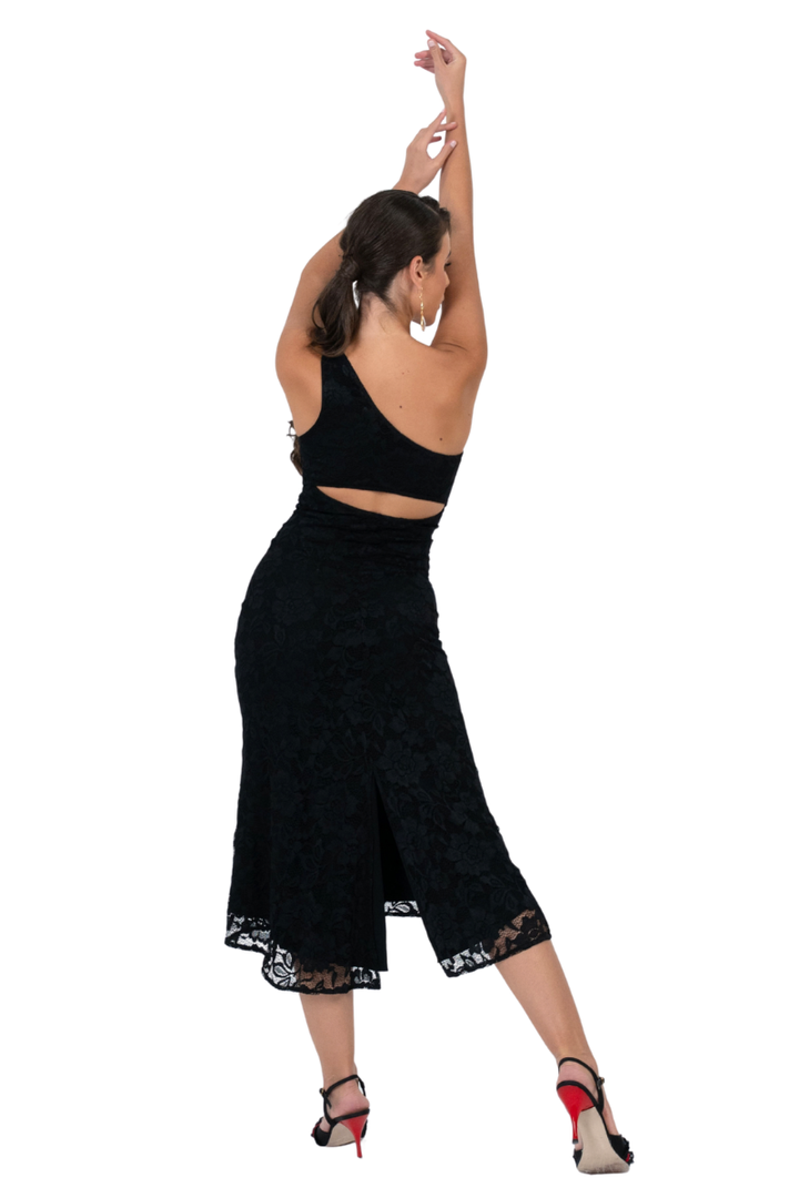 One Shoulder Lace Keyhole Back Dress