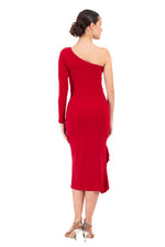 Load image into Gallery viewer, One Shoulder Midi Dress With Side Ruffles