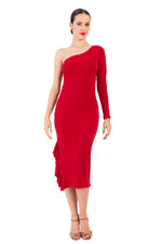 Load image into Gallery viewer, One Shoulder Midi Dress With Side Ruffles