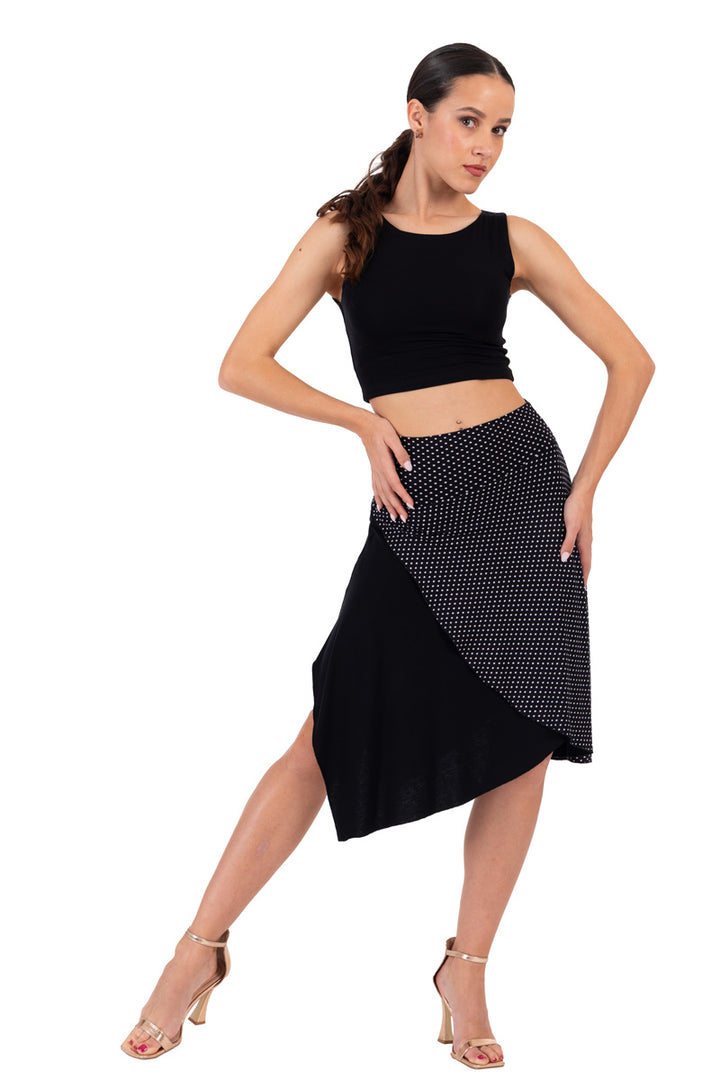 One Side Polka Dot Asymmetric Tango Skirt