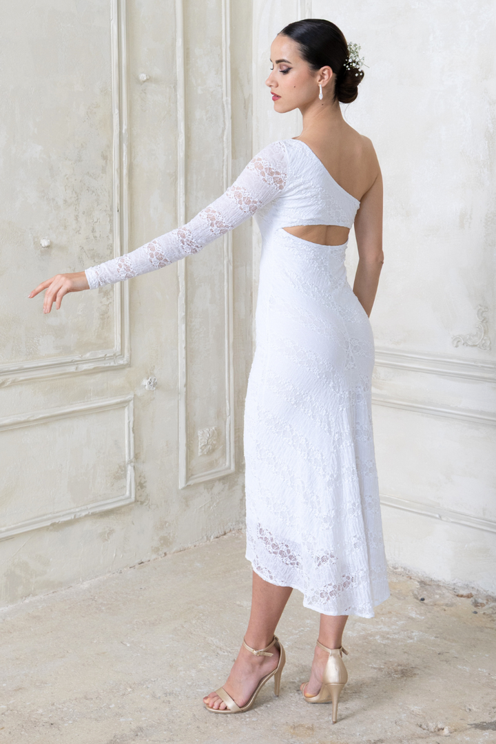 One Sleeve Lace Keyhole Back Dress